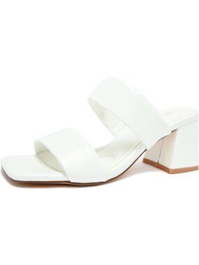 Women's Chunky Heels Slip on Heels White Stylish Square Open Toe Mules Sandals